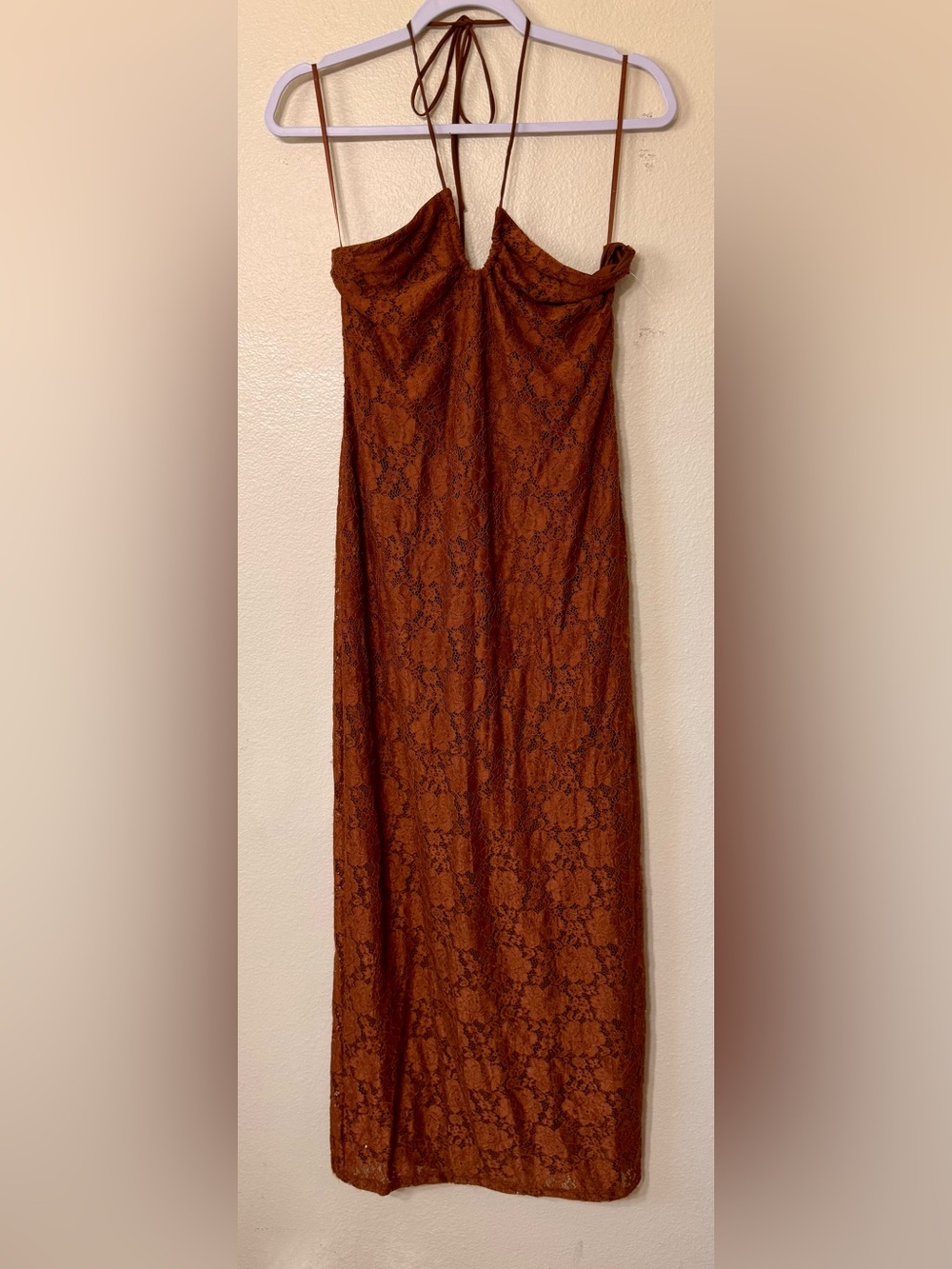 Petal + Pup Brown Floral Lace Cowl Neck Maxi Dress Size L